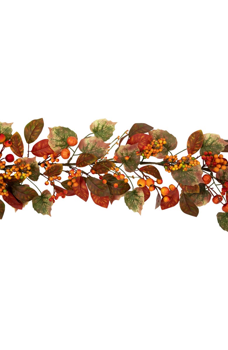 Northlight Mini Gourds, Berries and Autumn Leaves Artificial Fall Harvest Garland - 5' x 10", Alternate, color, Orange