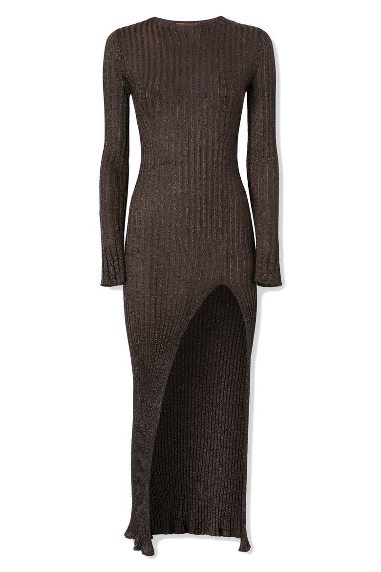 Long Sleeve Ribbed Maxi Sweater Dress, Alternate, color, BROWN