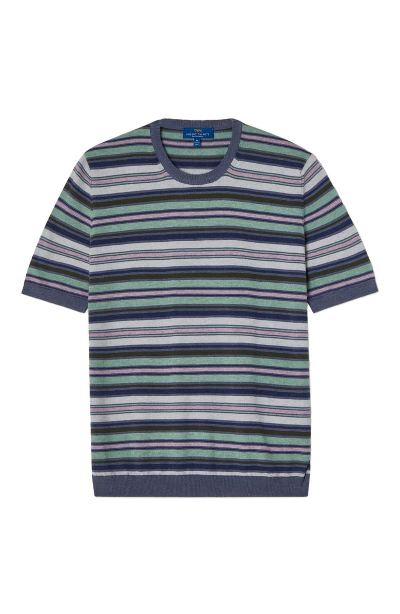 Robert Talbott Pratt Multi Stripe Short Sleeve Crewneck Sweater, Alternate, color, 