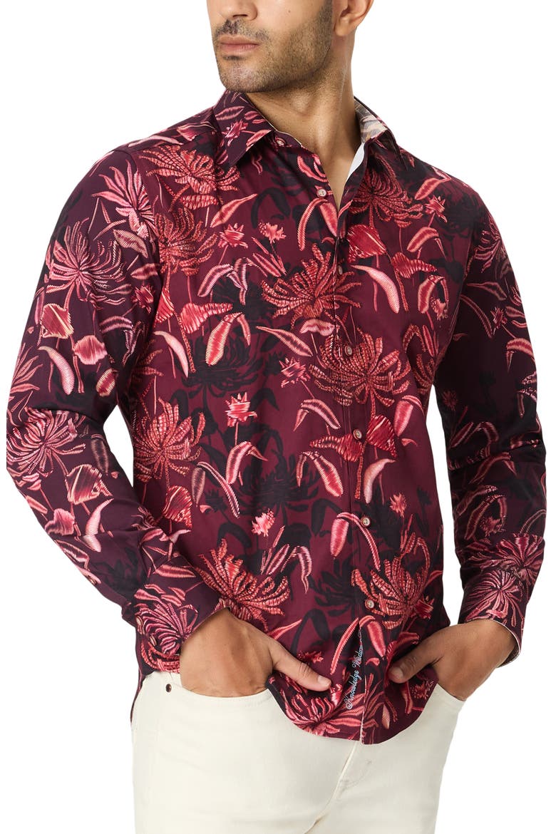 Elmwood Printed Cotton Shirt, Main, color, BURGUNDY