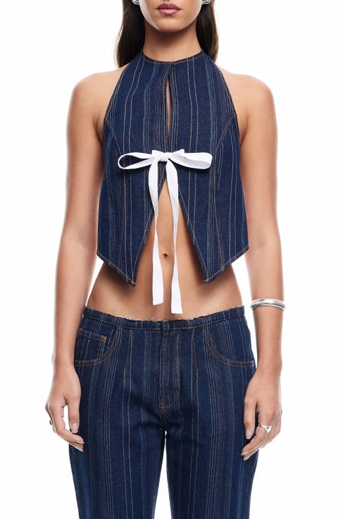 Butterfly Tie Denim Halter Top