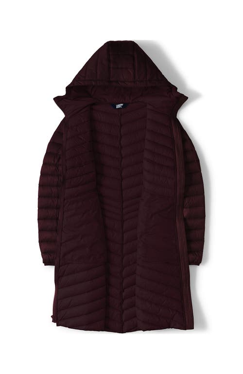Lands' End Ultralight Packable Long Down Coat In Burgundy