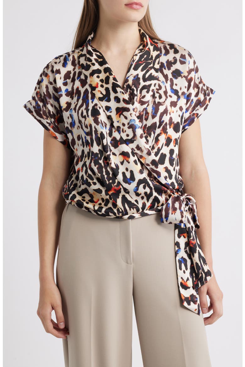 Side Tie Wrap Top, Main, color, SAND ROYAL LEOPARD