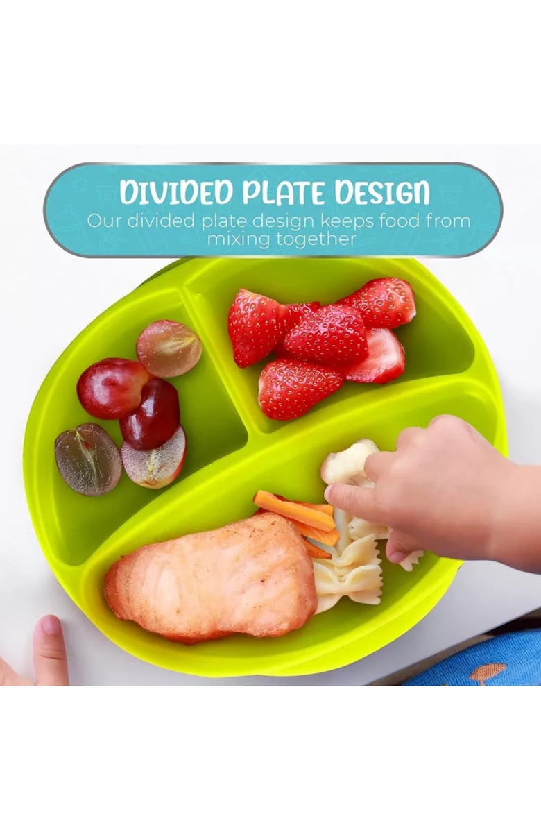 Sperric Silicone Suction Divided Plate and Spoon Toddler Training Self Feeding Set, 2-Pack, Alternate, color, Green & Blue
