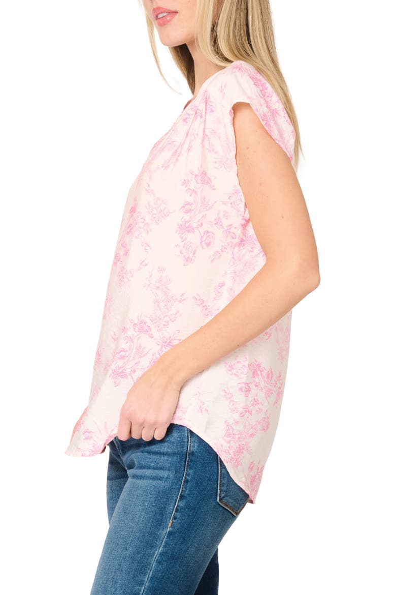 Split Neck Cap Sleeve High-Low Top, Alternate, color, ROMANTIC TOILE