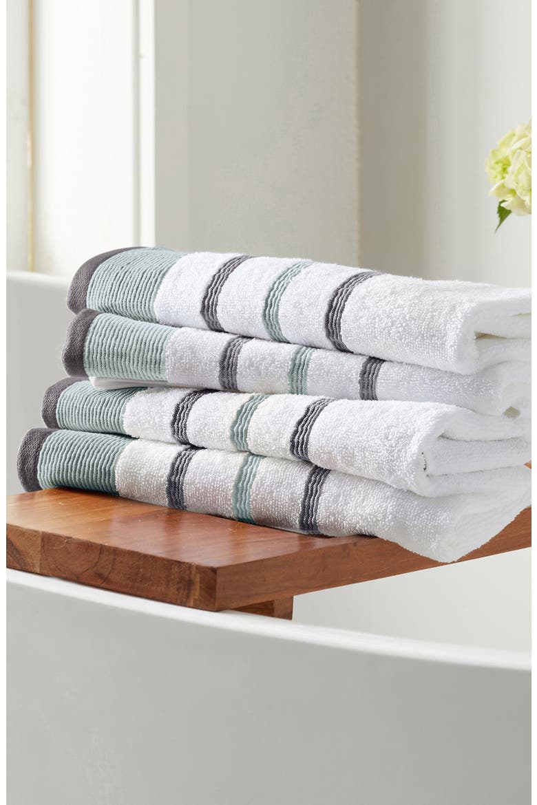 Luxurious Cotton 2-Pack Decorative Bath Towel Set, Alternate, color, EUCALYPTUS / GREY