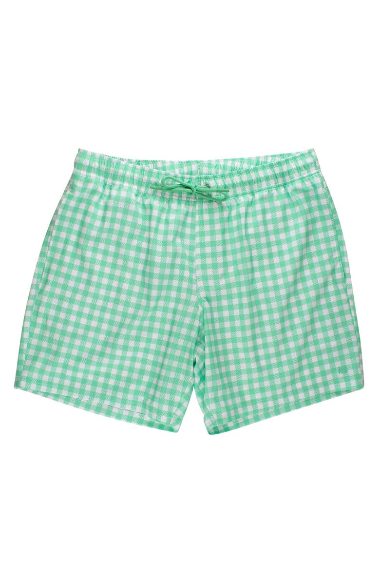RuggedButts UPF50+ Sun Protected Men's Stretch Swim Trunks, Main, color, Spring Green Gingham