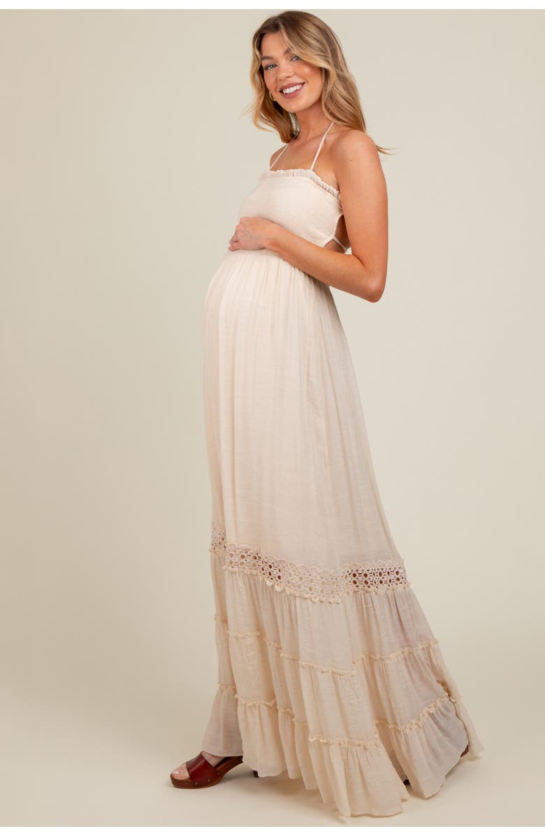 PinkBlush Smocked Open Back Maxi Dress, Alternate, color, Cream