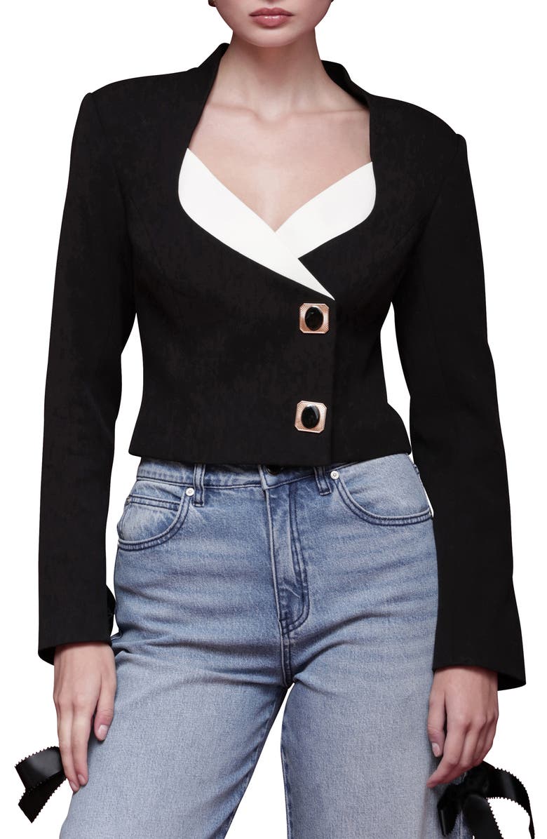Avec Les Filles Contrast Lapel Crop Jacket, Main, color, Black And White