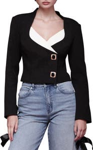 Avec Les Filles Contrast Lapel Crop Jacket