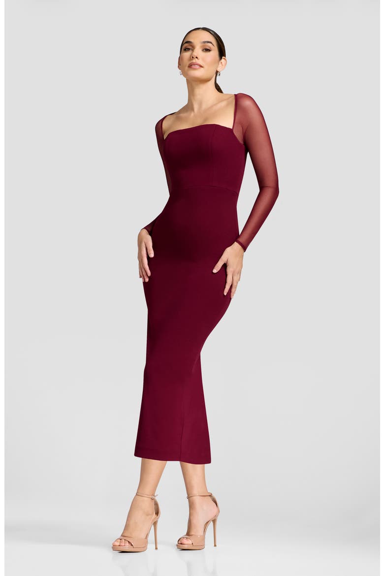 Maxine Long Sleeve Midi Dress, Alternate, color, BURGUNDY