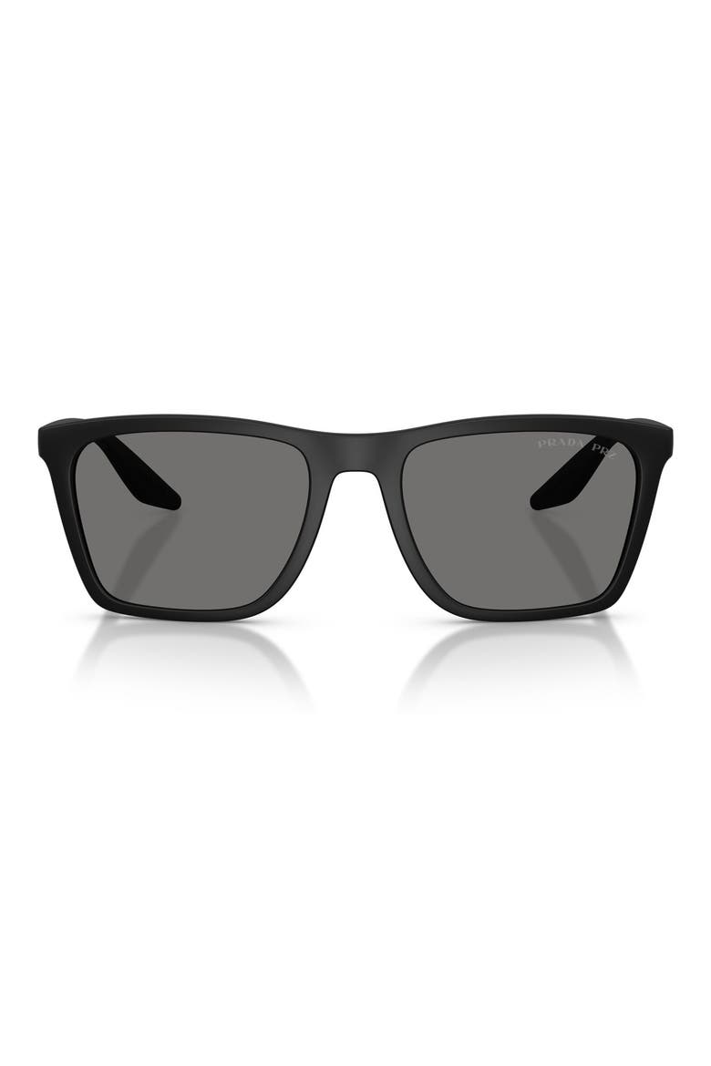 56mm Polarized Pillow Sunglasses, Main, color, MATTE BLACK / DARK GREY POLAR