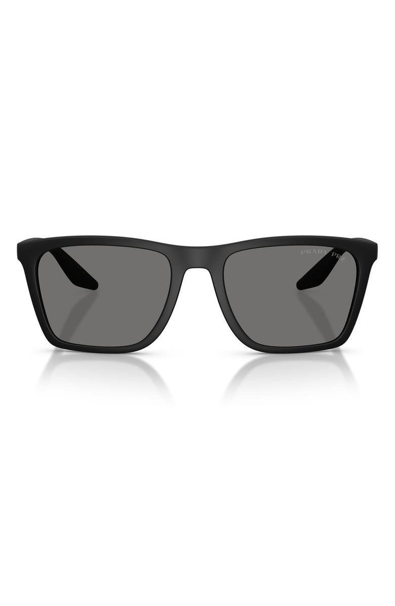 Prada Linea Rossa 56mm Polarized Pillow Sunglasses, Main, color, Matte Black / Dark Grey Polar