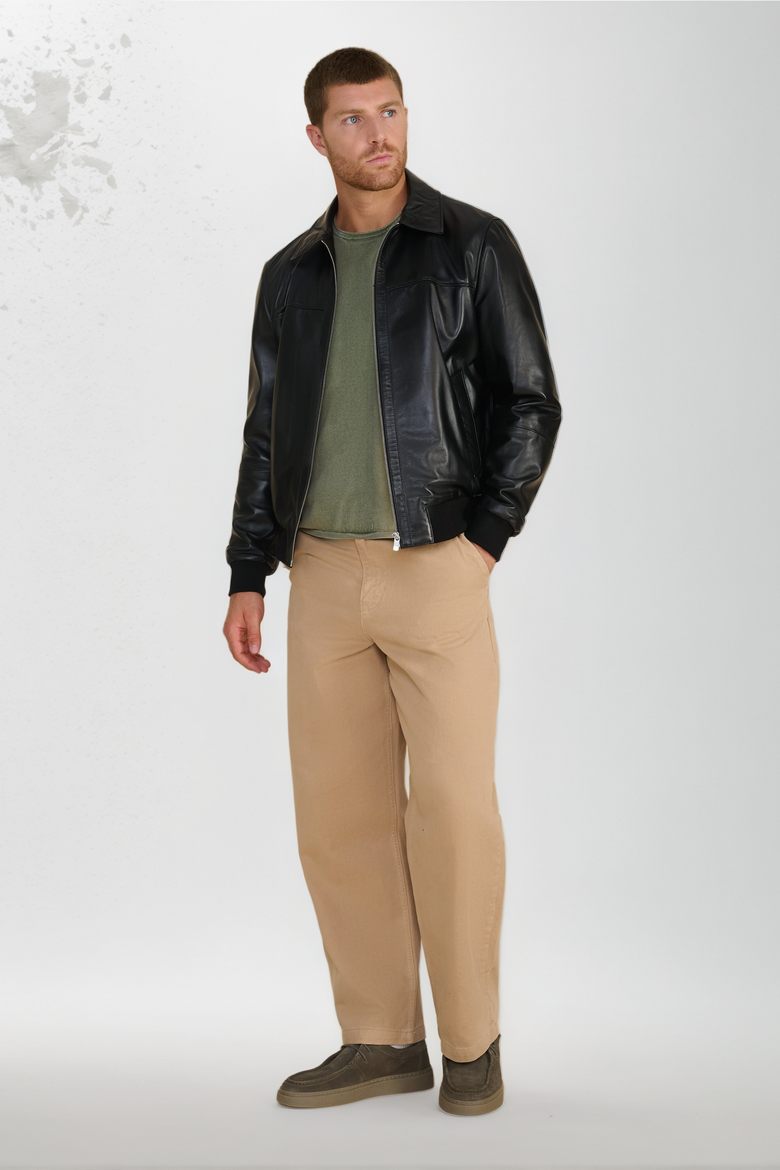 Mason Leather Bomber Jacket, Alternate, color, Black