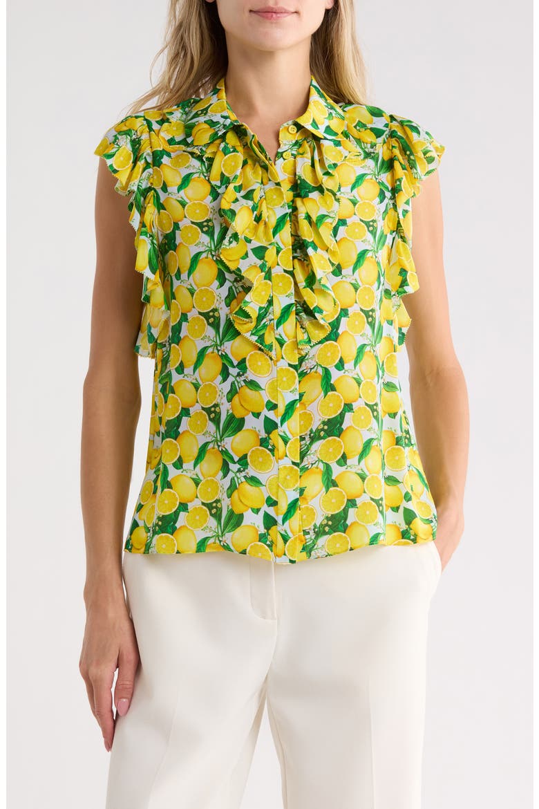 Robbie Ruffled Silk Shirt, Main, color, LEMON SQUEEZE