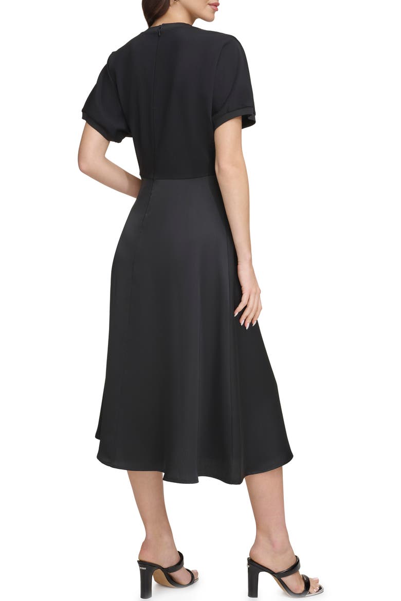 Scuba & Satin A-Line Midi Dress, Alternate, color, BLACK/ BLACK
