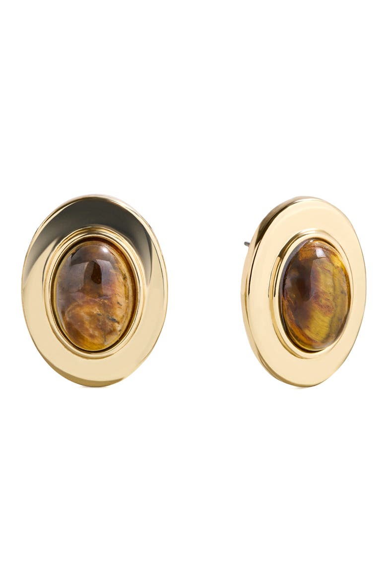 Samira Tiger's Eye Stud Earrings, Main, color, GOLD/ BROWN