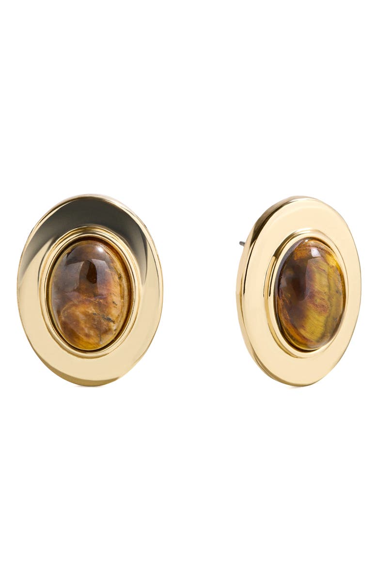 BaubleBar Samira Tiger's Eye Stud Earrings, Main, color, Gold/ Brown