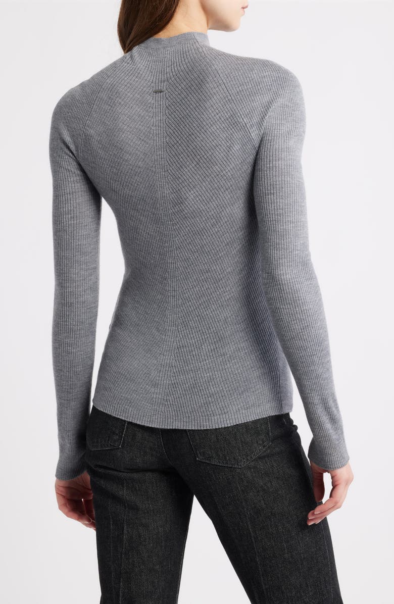 BOSS Foliora Virgin Wool Rib Funnel Neck Sweater, Alternate, color, Light Pastel Grey