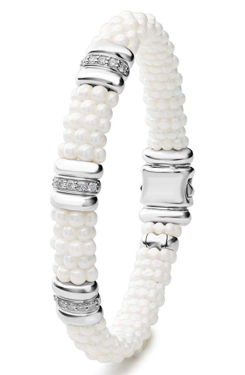 LAGOS White Caviar Triple Diamond Station Bracelet, Alternate, color, White
