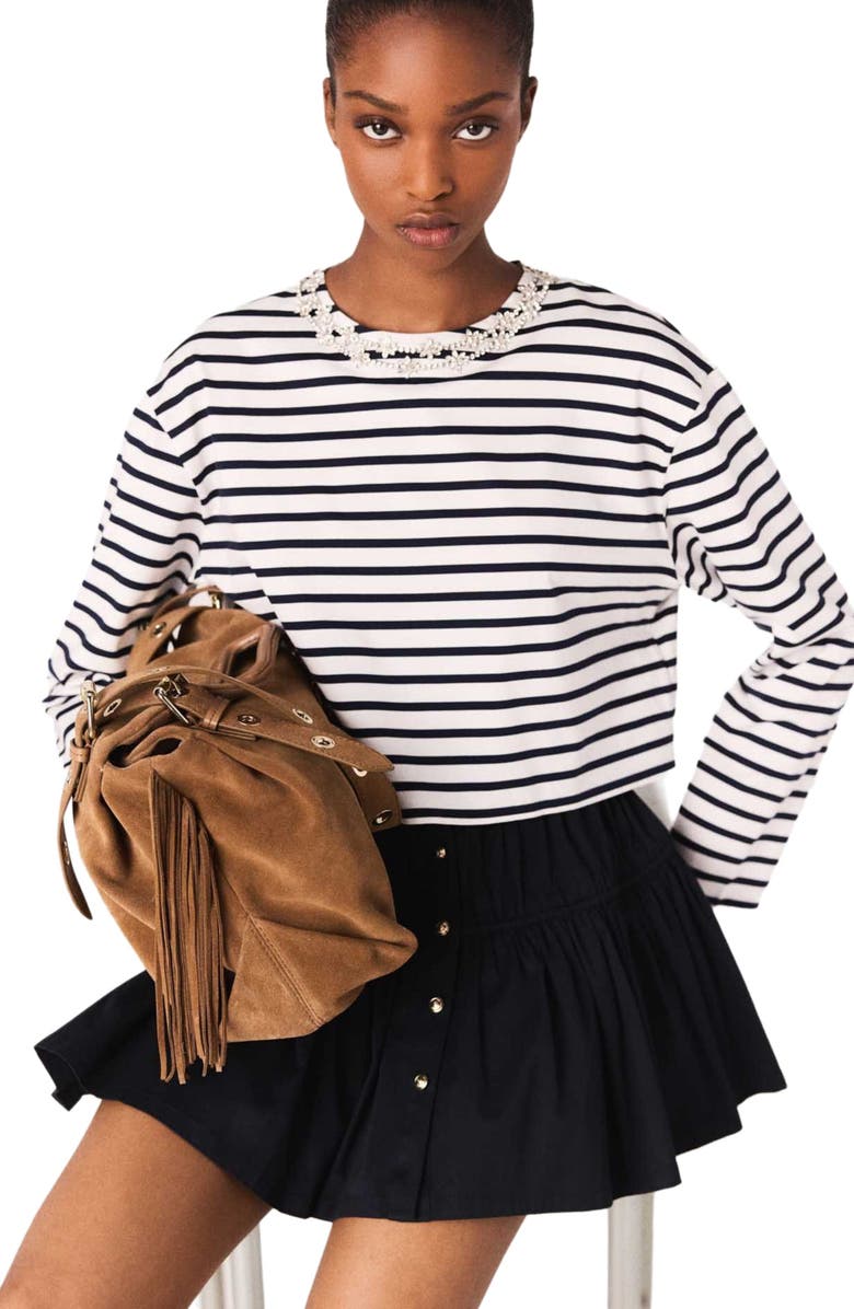 maje Striped long-sleeved T-shirt, Alternate, color, White/Navy