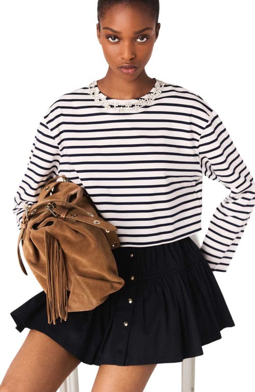 Maje Striped Long-sleeved T-shirt In White