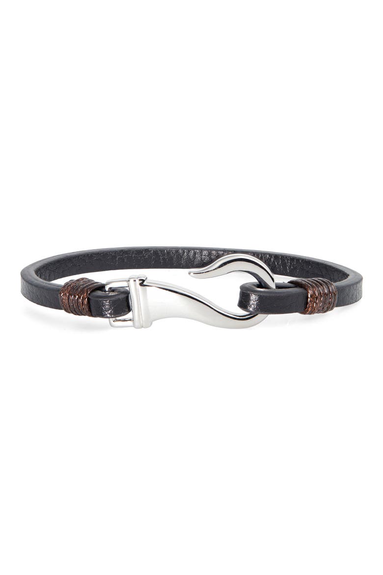 Leather Bracelet, Main, color, BLACK/ SILVER