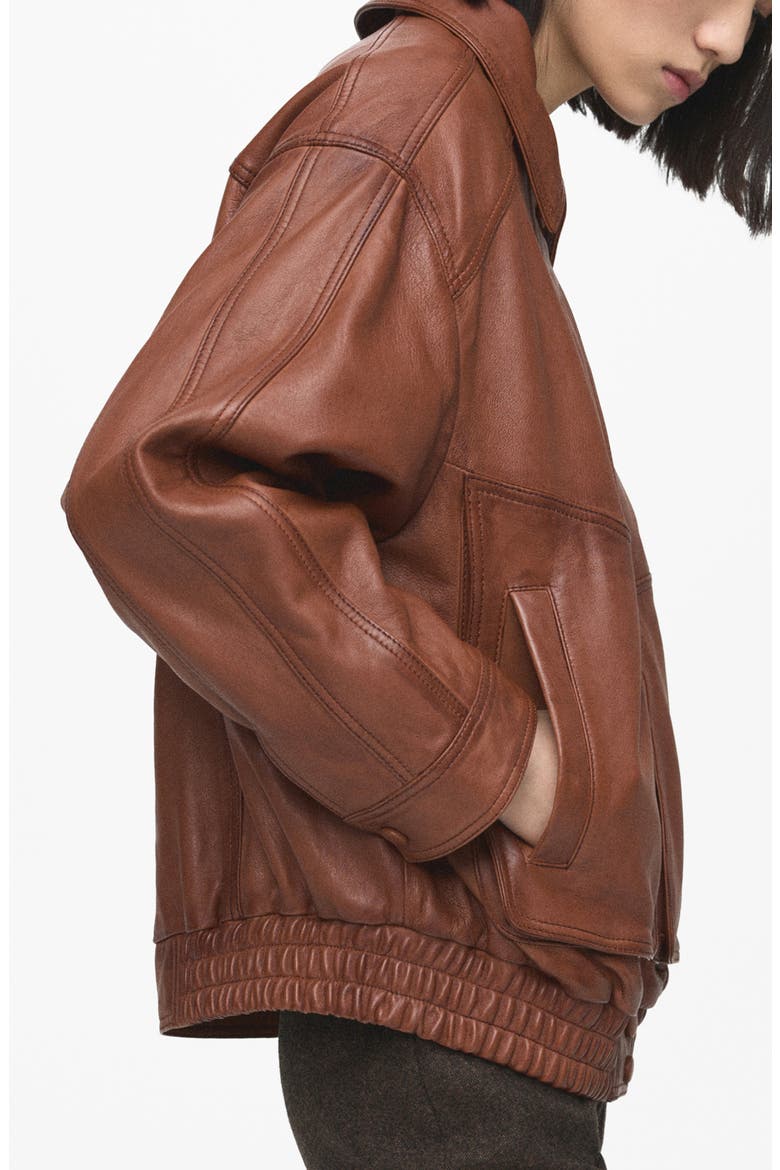 London Oversize Leather Jacket, Main, color, COGNAC