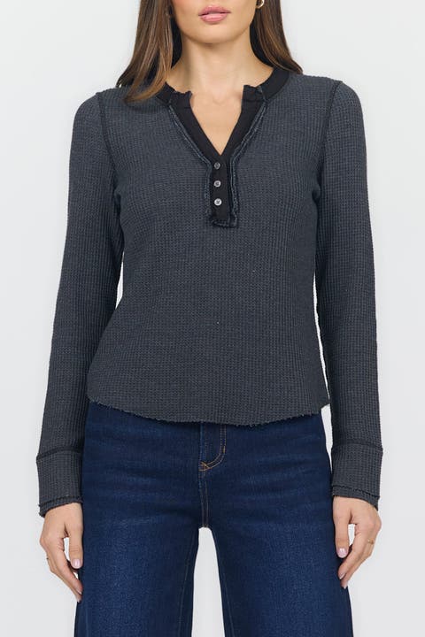 Luna Placket Front Waffle Knit T-shirt