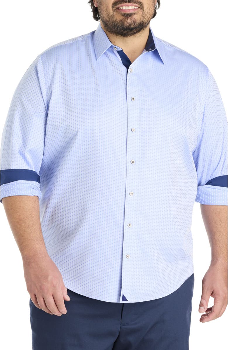 Untuckit Fit by Dxl Big & Tall Wainwright Wrinkle-Free Geometric Sport Shirt, Main, color, Blue