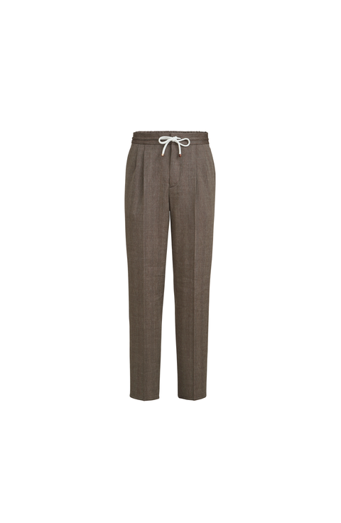 Trousers with drawstring and double pleats