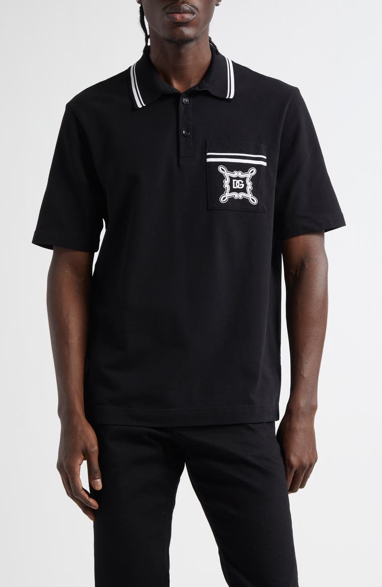 Dolce&Gabbana Bandana Detail Cotton Polo, Main, color, Nero