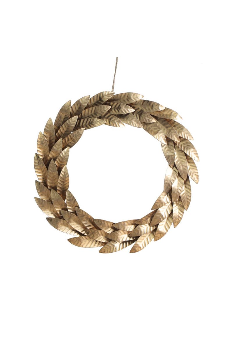 12" Mixed Metal Wreath with Leaves, Main, color, Gold, Bronze