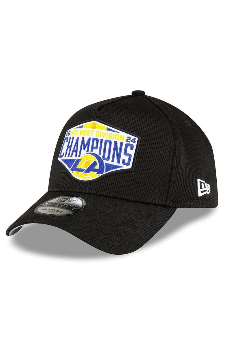 New Era Men's New Era Black Los Angeles Rams 2024 NFC West Division Champions Locker Room 9FORTY A-Frame Adjustable Hat, Main, color,