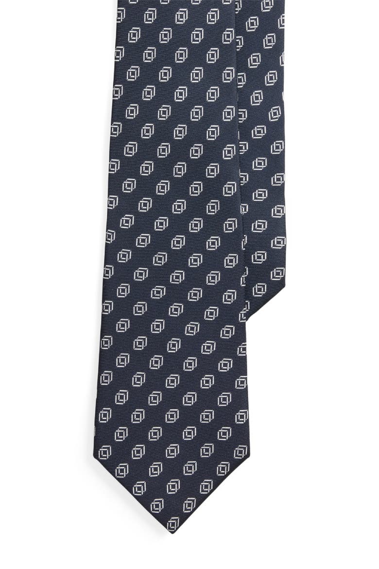Linked Cubes Silk Twill Tie, Main, color, NAVY