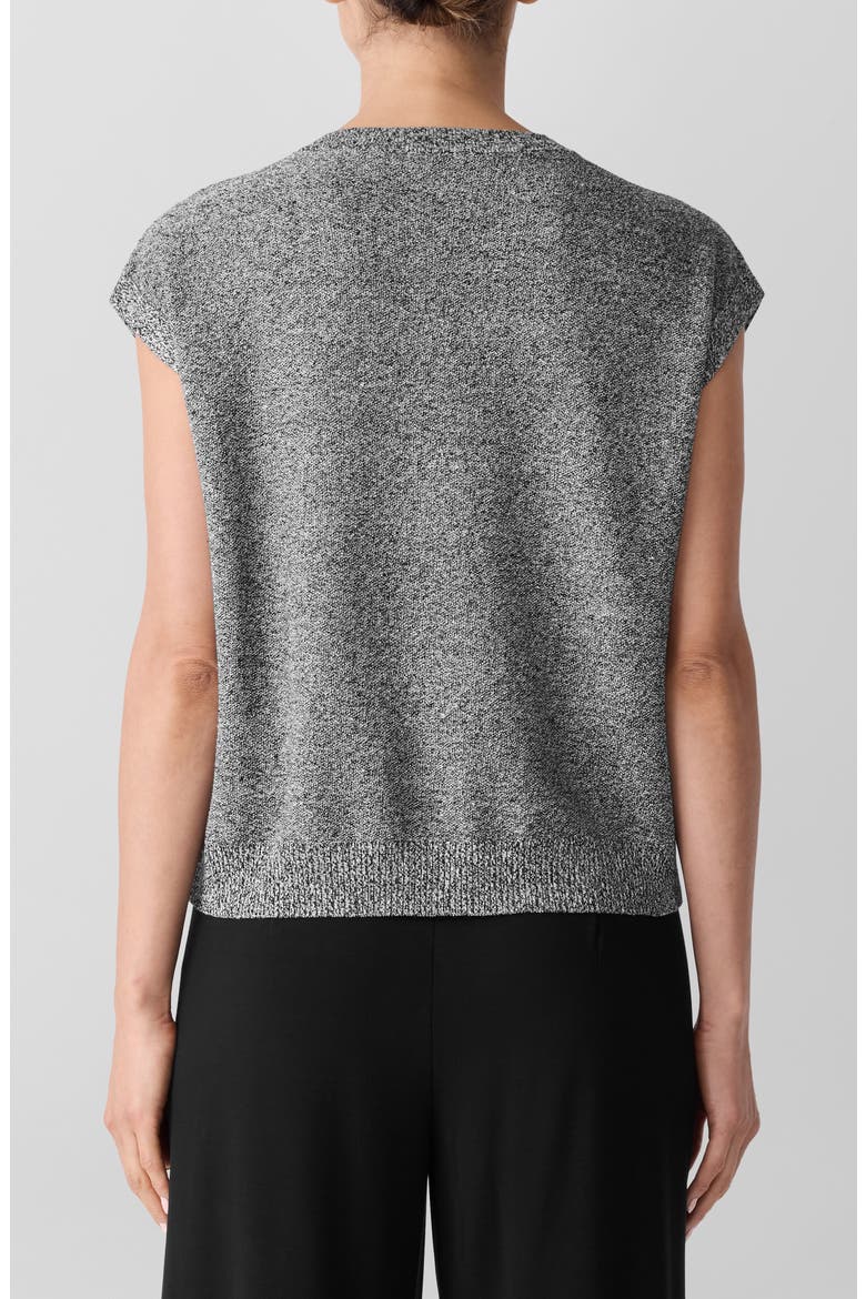 Cap Sleeve Organic Linen & Organic Cotton Sweater, Alternate, color, BLACK/ WHITE