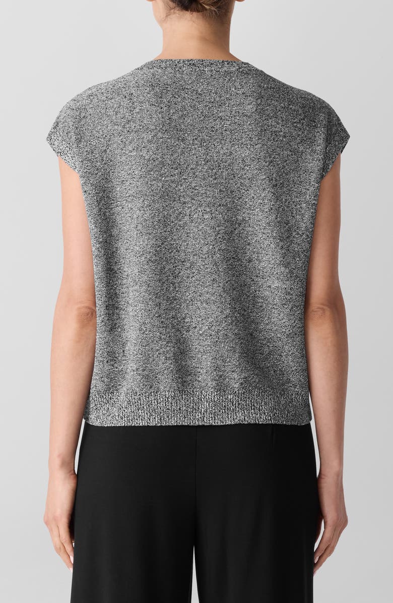 Eileen Fisher Cap Sleeve Organic Linen & Organic Cotton Sweater, Alternate, color, Black/ White