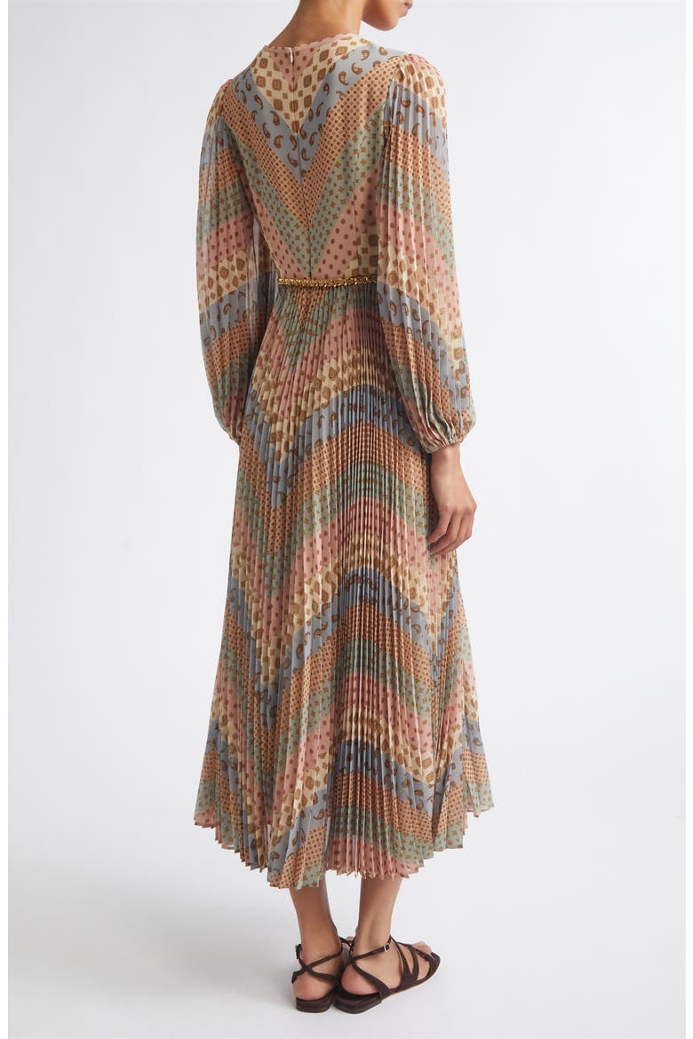 Sunray Chevron Print Long Sleeve Pleated Dress, Alternate, color, CHEVRON PASTEL