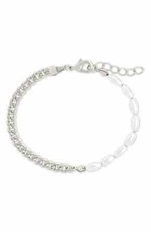 Sterling Forever Nell Curb Chain & Faux Pearl Beaded Bracelet