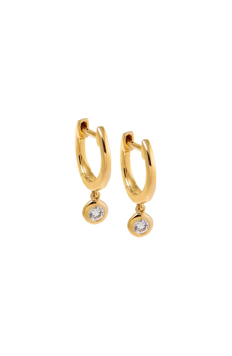 BY ADINA EDEN Diamond Solitaire Bezel Dangling Huggie Earring 14K, Main, color,