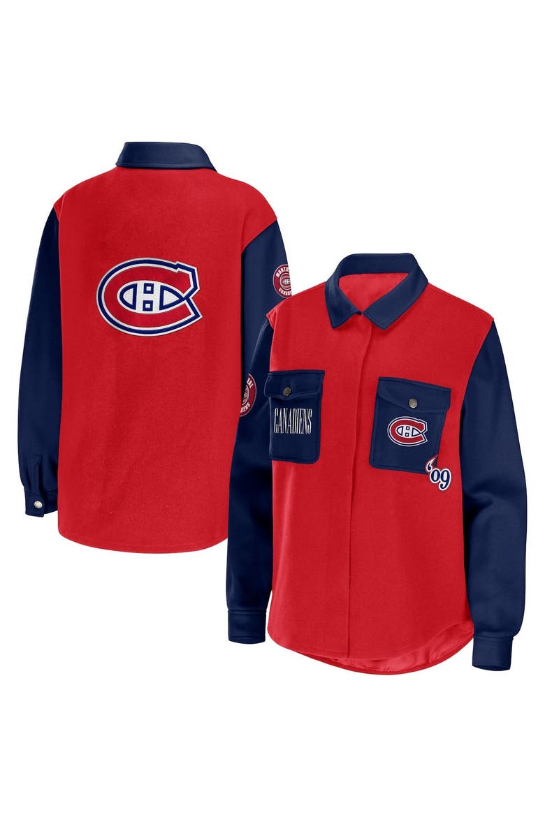 Women's WEAR by Erin Andrews Red/Navy Montreal Canadiens Colorblock Button-Up Shirt Jacket, Main, color, Red