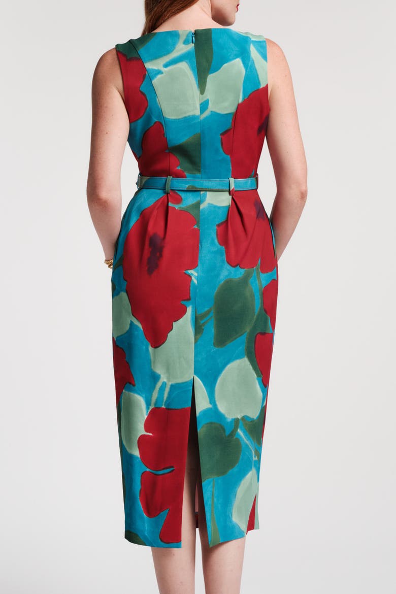 Audrey Belted Midi Dress, Alternate, color, Blue/Red/Multi