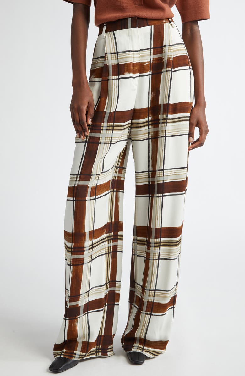 Dries Van Noten Porter Pleated Plaid Wide Leg Pants, Main, color, 