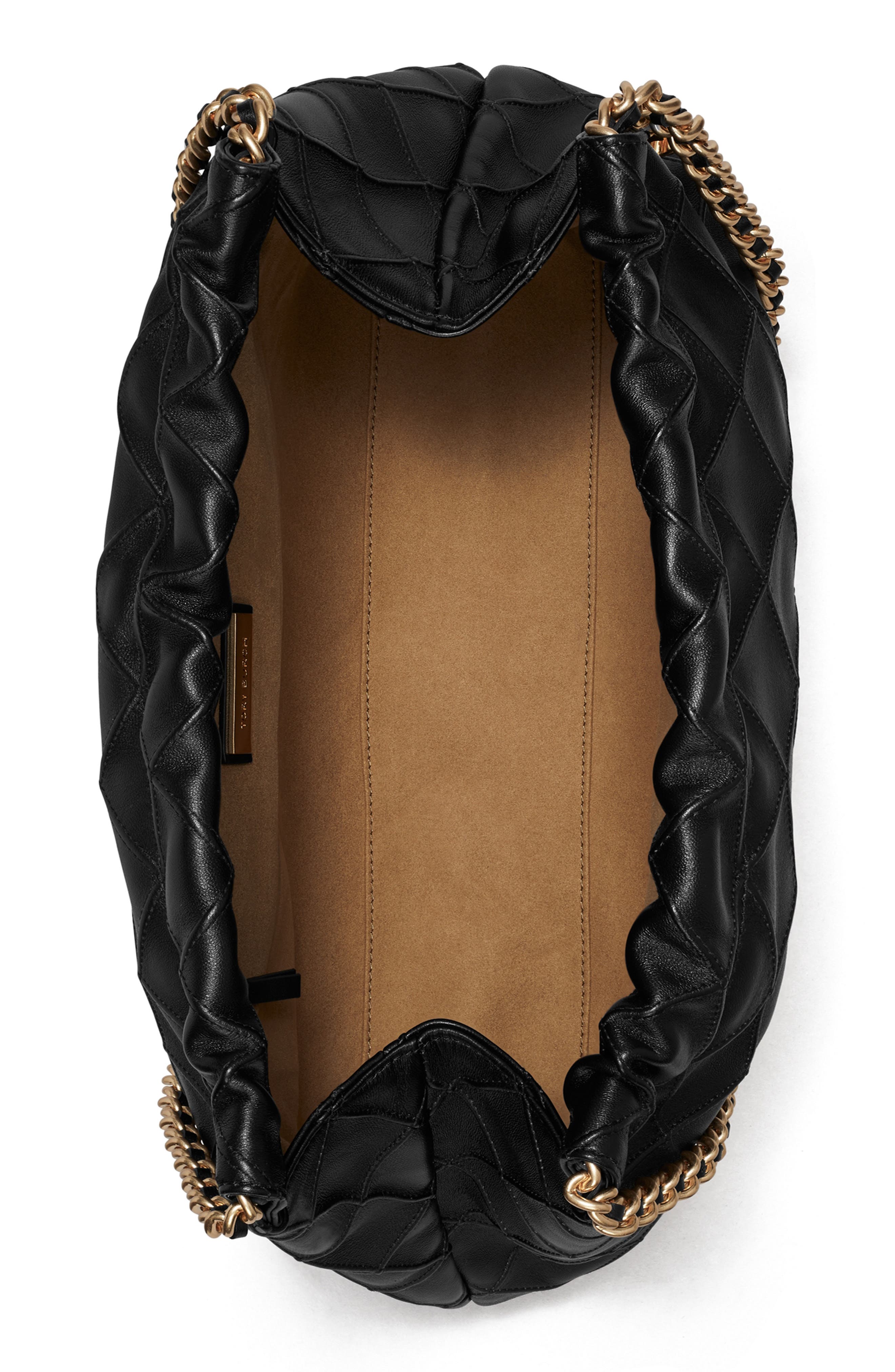 Tory Burch Fleming Quilted Leather Hobo Bag, Alternate, color, Black