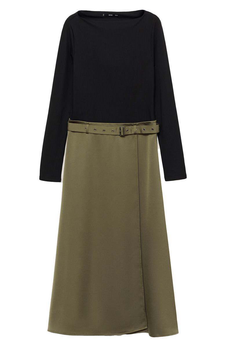 MANGO Long Sleeve Belted Mixed Media Midi Dress, Alternate, color,