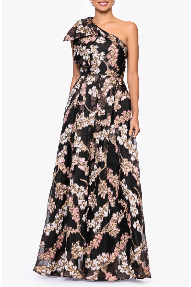 Floral Organza Brocade Ballgown, Alternate, color, BLACK/ ROSE/ GOLD