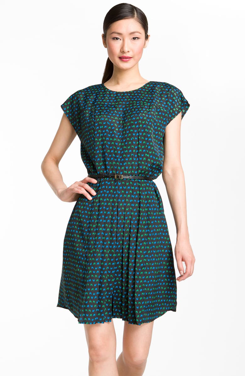 Taylor Dresses Pleated Crêpe de Chine Fit & Flare Dress, Main, color, 