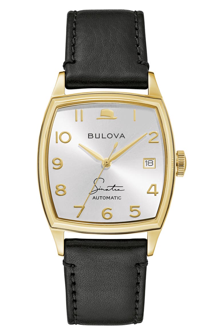 Frank Sinatra Young at Heart Leather Strap Watch, 33.5mm, Main, color, GOLD-TONE