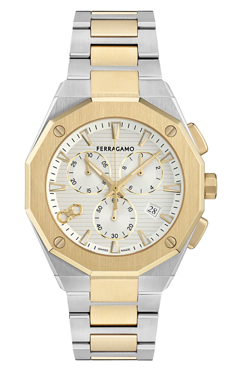 FERRAGAMO Edge Chronograph Two-Tone Bracelet Watch, 42mm, Main, color, Ip Two Tone