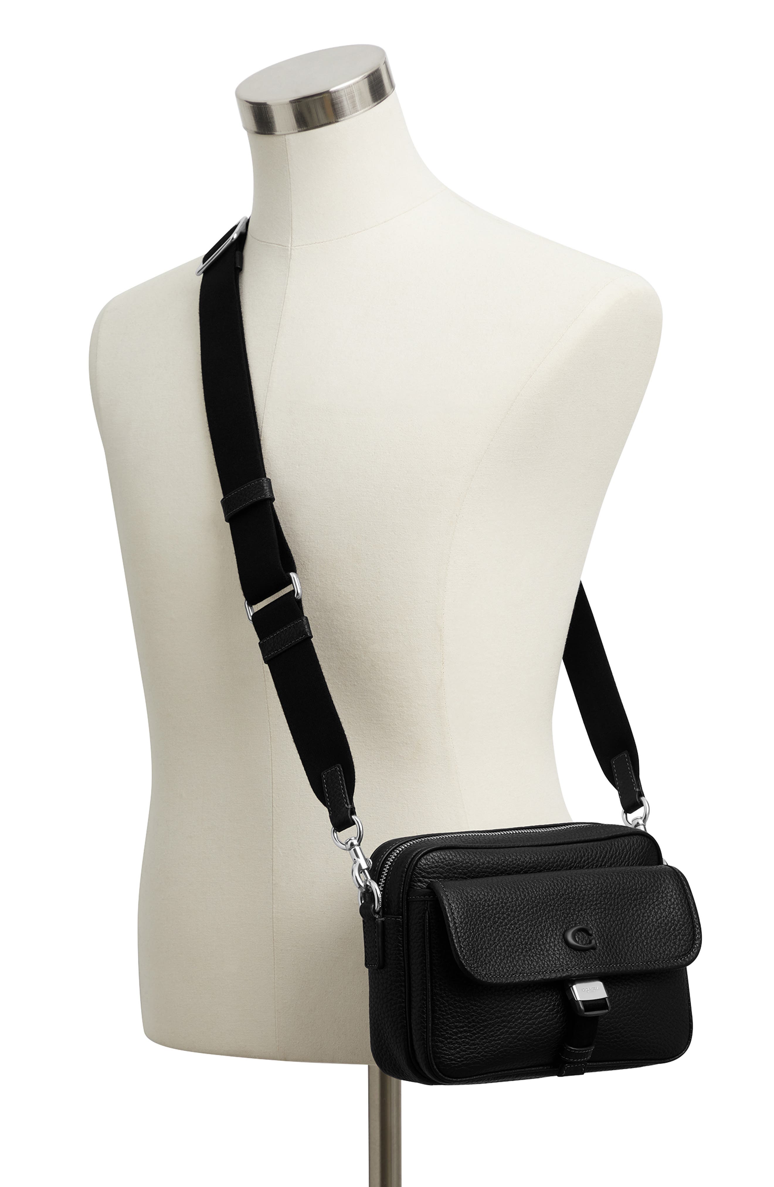 COACH Knox Pebbled Leather Camera Bag, Alternate, color, Black